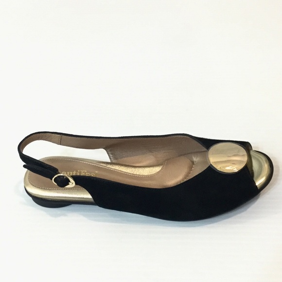 BEAUTIFEEL Demi Black Suede Slingback Flats Gold 6 - Picture 6 of 13